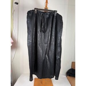 Woven Black Leopard Damask Sheer Maxi Skirt Elastic Waist Drawstring 3XL